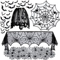 Halloween Spider Web Party Decoration Table Runner with Bat Lamp Shade and Star Table Flag