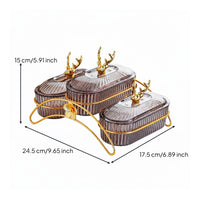 Elegant Design Snack Dish Set with Metal Stand Food-Grade Material Lidded Fruit and Nut Serving Platter Gold Accents Compartment Snack Platter Dustproof for Hotels, Parties, Holiday Gatherings, Living Room, Weddings