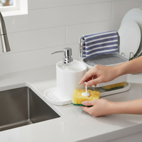 Upgraded Manual Press Soap Dispenser with Sponge Holder for Kitchen Countertop