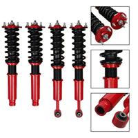 4 Pieces Heavy-Duty Coilover Chassis System Kit Steel Coilover Kit Red and Black Spring Shock Absorber Sporty for Car Enthusiasts, DIY Mechanics