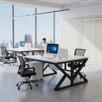 With Partitions 4-Person Office Desk Thickened Steel Frame Multi-Person Workstation Odor-Safe Office Cubicle Desk Eco-Friendly Materials for Employees, Call Contact Center, Coworking Space