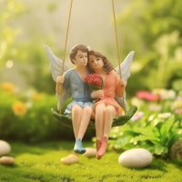 Fairy Couple on Swing Whimsical Fairy on Swing Ornament Hanging Garden Ornament Balcony Romantic for Gardeners, Planter
