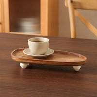 Elevated Serving Tray Low-Profile Tray with Feet Footened Wooden Serving Platter for Dining Table