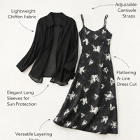 Two Piece Dress Set for Women with Long Sleeve Sheer Jacket and Adjustable Strap Tank, Wedding Guest Dresses for Birthday and Formal Events