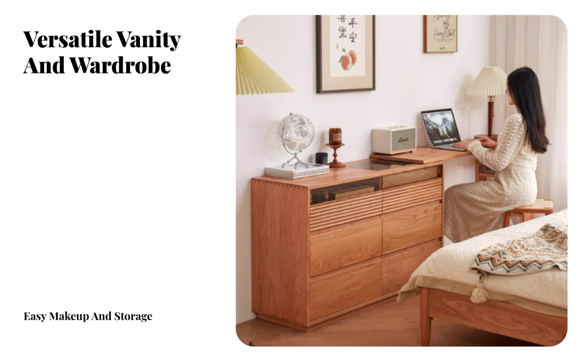 Nordic aesthetic Extendable Vanity Set flexible Configuration Dressing Table Includes Mirror Makeup Desk Rounded Corners for cosmetic Influencers, Homeowners, Teenagers, Walk-in Closet, Apartment, Home