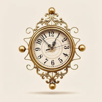 Wall Clock with Metal Frame Iron-Look Metal Wall Clock Ornate for Living Room, Entryway, Hallway