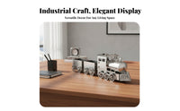 Industrial Style Stainless Steel Train Ornament Polished Silver Steam Engine Sculpture Spoked Wheels Metal Train Ornament Display Piece