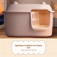 Large Cat Litter Box High Sides Semi-Enclosed Easy to Clean