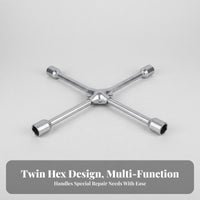 High-Carbon Steel 4-Way Lug Wrench Long-Lasting 4 Way Cross Wrench Forged Construction for DIYers, Roadside Emergency, Auto Repair Shop