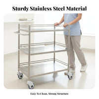 Oral Hygiene Instrument Cart Locking Wheels Oral Hygiene Serving Cart Heavy-Duty Stainless Steel Medical Trolley for Dentists, Surgeons, Hospital, Spa