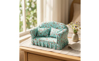 Floral Dollhouse Double Sofa Upholstered Miniature Sofa with Pillows Handmade Dollhouse Couch Set Detailed for Collectors