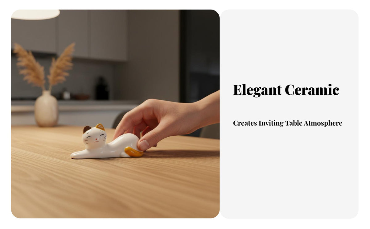 Ceramic Cat Chopstick Rest Easy to Hygienic Feline Chopstick Holder Multi-Functional Japanese Design Utensil Stand for Home Stylists, Kitchen