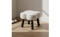 Cumulus Shaped Stool Solid Wood Legs Sherpa Upholstered Footstool Soft Padded Seat Cream Design Vanity Stool for Children, Living Room, Bedroom
