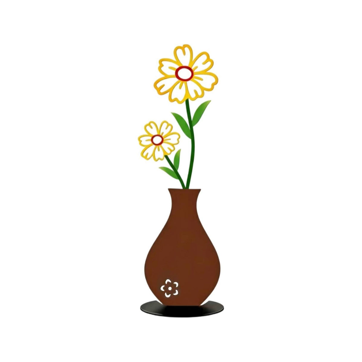 2D Iron Flower Vase Wall Decoration for Living Room or Entryway