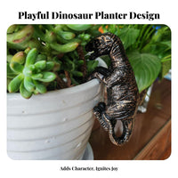 Dinosaur Pot Climber Creative Design Flower Pot Hanging Dinosaur Cute Climbing Theropod Statue for Plant Lovers, Gardeners, Patio, Balcony
