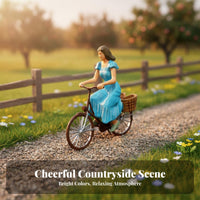 1:64 Scale Cyclist Figure Photography Prop Miniature Female on Two-Wheeler Tiny Two-Wheeler Cyclist Model Highly Detailed