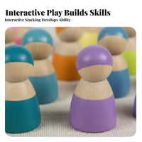 12 Pieces Stackable Montessori Type Figures Rainbow Wood Peg Dolls Develops Fine Movement Skills for Toddlers, Kids, Preschool, Daycare