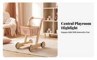 Wooden Push Push Cart Wooden Shopping Cart Slotted Panels Rounded Edges