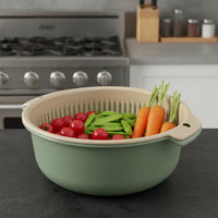 Extra Large Oval Colander, 2 Piece Seive for Rinse Pasta & Drain Vegetables, Wash Salad & Fruit, Stackable with Handles
