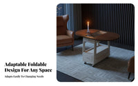 Cream aesthetic Round Rolling Storage Table Light Luxury Feel Mobile Storage Table Folding Design Home Furniture Movable with casters for Apartment Dwellers, Homeowners, Remote Workers, Living Room, Small Spaces, Bedroom, Balcony