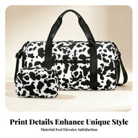 2 Pieces Easy to Clean Bovine-Pattern Duffel Bag Two-Piece Cylindrical Duffel Bag for Sports
