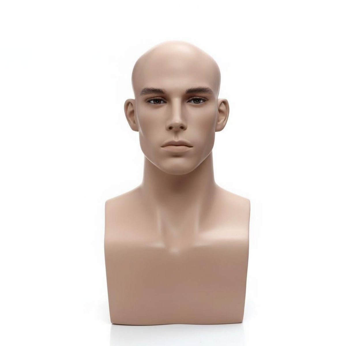Male Mannequin Head with Shoulders Tabletop Male Display Bust with Flat Bald Mannequin Head for Cosmetologists
