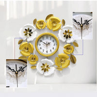 Gold and White Wall Clock with Floral Design Ornate Decorative Wall Clock Large Easy to Hang for Entryway, Tv Backdrop