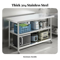 Rust-Resistant Stainless Steel Work Table Easy to Clean Commercial Kitchen Work Table Oil-Proof Stainless Steel Workbench Waterproof for Restaurant Owners, Home Cooks, DIY Enthusiasts, Workshop, Garage