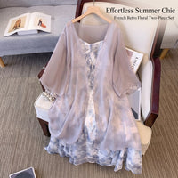 Wedding Guest Dress and Jacket Set for Women with Floral Print, Plus Size Backless Ruffle Two Piece with Cardigan, Extended Sizing