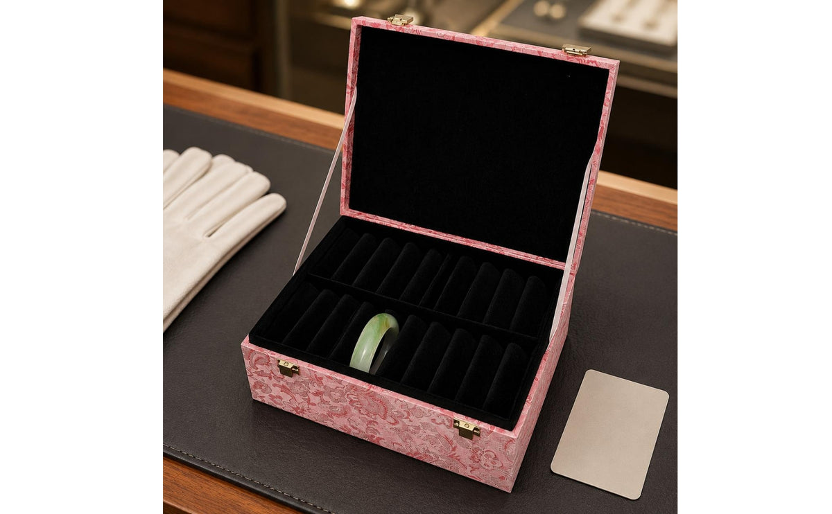 Brocade Jewelry Box Divided Tray Compartment Jewelry Box Metal Latches Storage Item