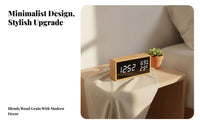 Humidity Display Bamboo Alarm Clock Battery Backup Desktop Alarm Clock USB Charging Home Gadget Dimmable