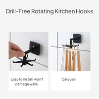 Rotating Kitchen Hook Rack No-Drill Wall Mount Storage