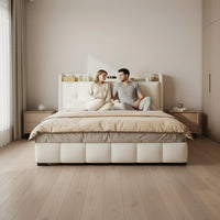 Gas Lift Storage Bed Frame Cream Airy Aesthetic Bed Frame for Couples, Small Apartments