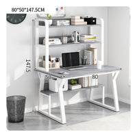 Study Table with Bookshelf Space-saving Office Desk Computer Workstation Storage Shelves Multi-tiered Hutch Steel Frame Suitable for Small Areas Dorm Room Bedroom