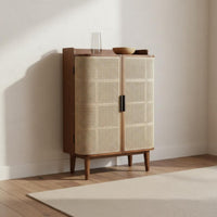 Nordic Design Rattan Shoe Cabinet Breathable Design Wooden Entryway Shoe Storage High Capacity Household Furniture Anti-Tip Included for Hallway