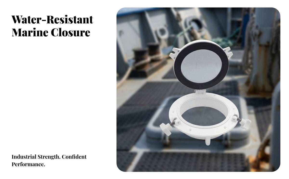 Porthole Window with Hinged Cover | Black Sealing seal, Weatherproof, Marine Porthole with Screw Clamps, for Boats