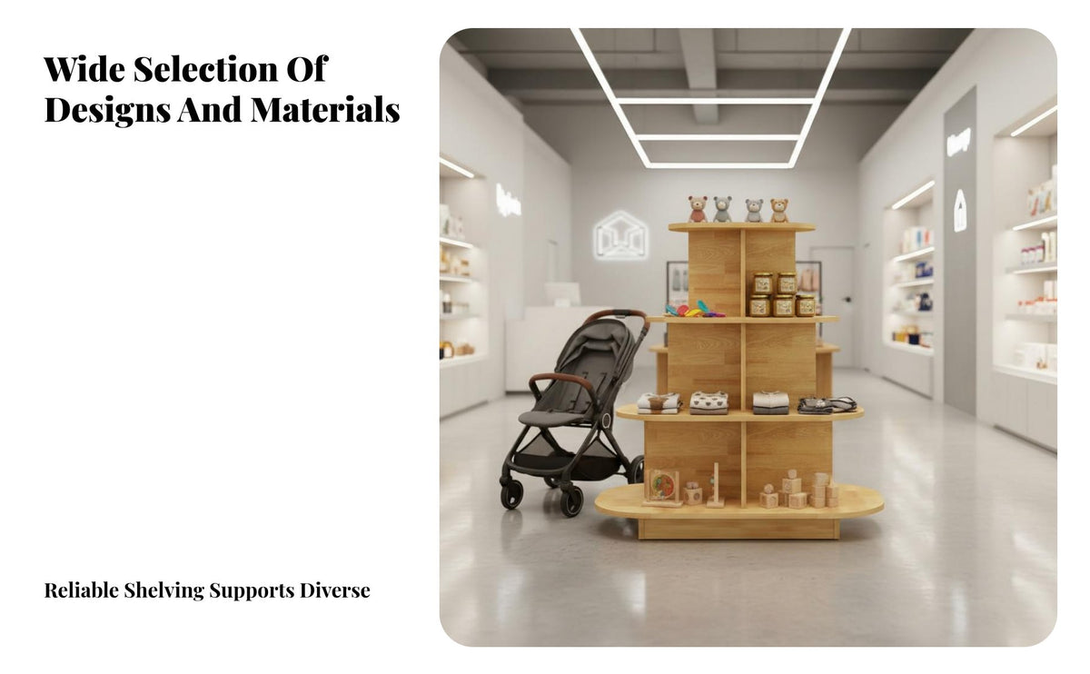 Safe Rounded Corners Round Retail Gondola Heavy Duty Unrestricted Standing Island Shelf Sturdy and Long-Lasting Multi-Tier Display Stand Easy to Assemble for Shop Owners, Retailers, Vendors, Trade Exposition