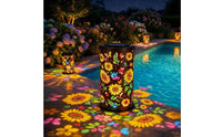 Waterproof Hollow Metal Projection Lantern Wrought Iron Solar Powered Pattern Light Outdoor Lighting for Pathway