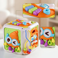 Interactive Learning Cube with Sea Creature Theme Tactile Motor Skills Toy with Beads Early Education Activity Polyhedron Hands-on for Babies, Playroom