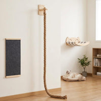 Cat Activity Center and Wall-Mounted Playground, 4-Level Wood Climbing Wall Shelves with Sisal Rope for Indoor Cats, Space-Saving Home Decor
