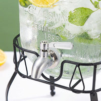 Glass Water Beverage Dispenser with Metal Stand, Hammered Texture Glass Dispenser for Iced Tea and Cold Brew, Drink Dispenser with Metal Tap