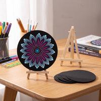 5 Pieces Round Art Board with Easel Circular Black Painting Board with Mini Easel Cardboard Canvas Wooden Compact for Artists