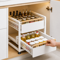 Large Under Sink Organiser, 2 Tier Pull Out Drawers for Cabinets, Metal Bathroom Storage with Stainless Steel Rails, Kitchen Cabinet