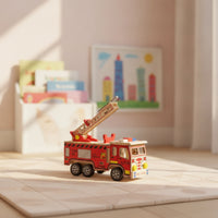 Wooden Fire Truck Wooden Fire Engine Realistic Toy for Desk, Shelf