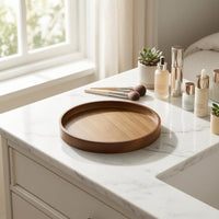 Wood Grain Wooden Rotating Tray Raised Rim Wooden Rotating Tray Organizer Shallow Cosmetic Organizer Tray Brown for Desktop, Vanity
