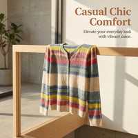 Cardigan for Women Plus Size with Button Front and Round Neck Design, Striped Knit Sweater for Spring Casual Wear, Loose Fit XXXL