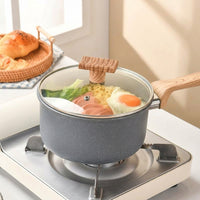 Frying Pan and Small Saucepan Set for Induction Hob, Cast Iron Induction Pot with Saucepan Lid for Home Cooking, Wooden Handle, Electric Hobs