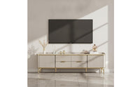 TV Cabinet with Drawers Contemporary Television Stand with Drawer Marble-Look Media Console with Drawer for Living Room, Apartment
