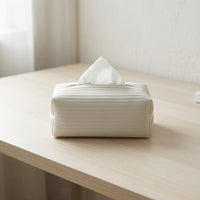 Tissue Box Cover for Modern Bathroom Decor, PU Leather Rectangular Shape Tissue Holder for Home Office, Ribbed Facial Tissue, Car Tissue Box
