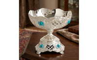 Silver Pedestal Fruit Bowl with Scalloped Rim Fluted Filigree Fruit Bowl with Ornate Base Colorful Long-Lasting for Home Dining